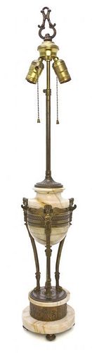 An Egyptian Revival Bronze Mounted Onyx Table Lamp, Height overall 32 3/4 inches.