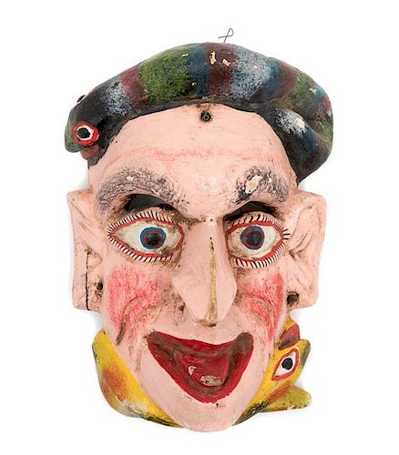 A Mexican Painted Wood Mask Height 11 1/2 inches.