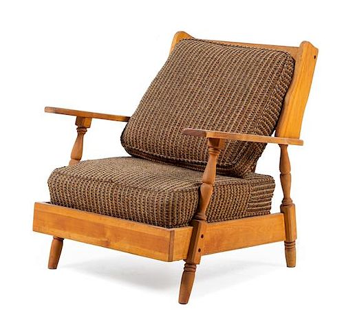 A Two-Cushion Lounge Chair Height 30 x width 28 x depth 30 inches.