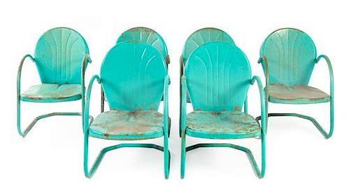 A Set of Six Painted Aluminum Lawn Chairs Height 33 inches.