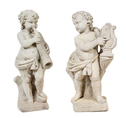 A Pair of Cast Stone Garden Figures Height of first 34 inches.
