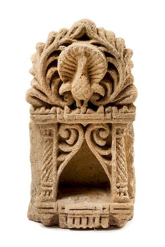 An Indian Style Stone "Peacock" Stele Height 19 1/2 inches.