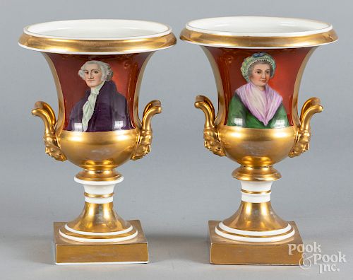 Pair of Paris porcelain style urns, etc.