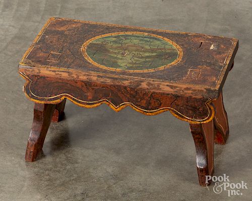 Painted cherry footstool, 19th c., etc.