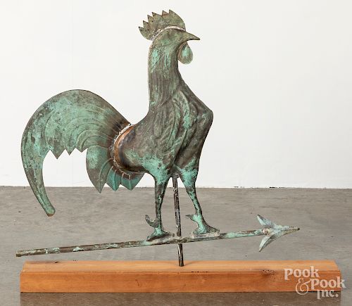 Swell bodied copper rooster weathervane