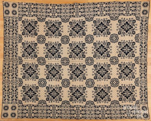 Pair of blue and white coverlets, dated 1838.