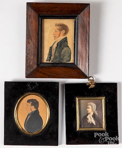 Three miniature watercolor portraits of gentlemen