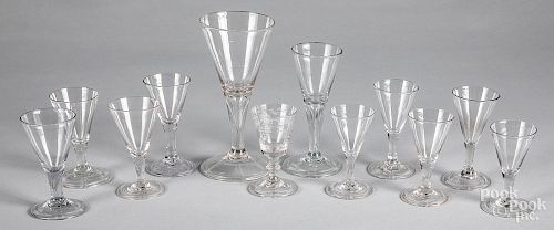 Blown colorless glass stemware, 19th c.