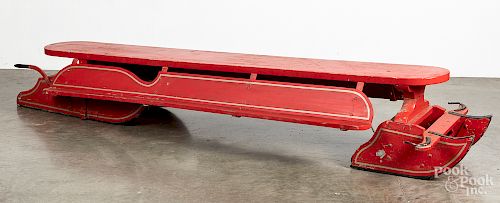Painted toboggan, early 20th c., 96" l.