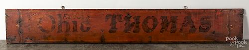 Painted Ohio Thomas trade sign, 10 1/2" x 70 1/2"