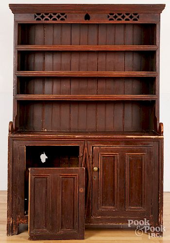 Canadian painted pine stepback cupboard, 19th c.