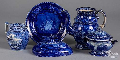 Five pieces Historical blue Staffordshire.