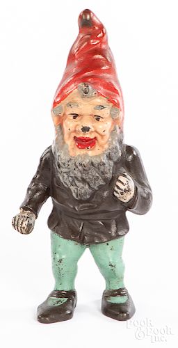 Painted cast iron gnome doorstop