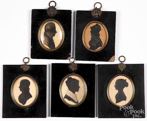 Five hollowcut and watercolor silhouettes, 19th c