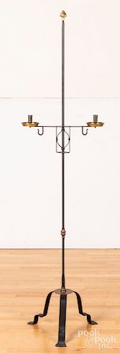Contemporary wrought iron and brass candlestand