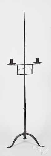 Wrought iron adjustable candlestand, 52" h.