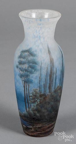 Muller Fres Luneville scenic cameo glass vase