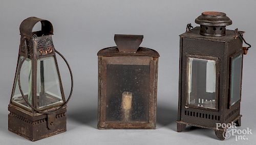 Three tin lanterns, 19th c., tallest - 9".