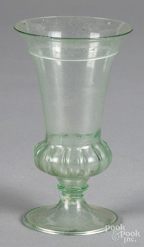 Blown green aqua glass vase, 19th c., 5 3/4" h.