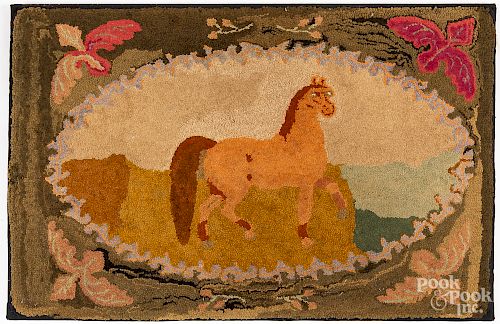 American hooked rug with horse, early 20th c.