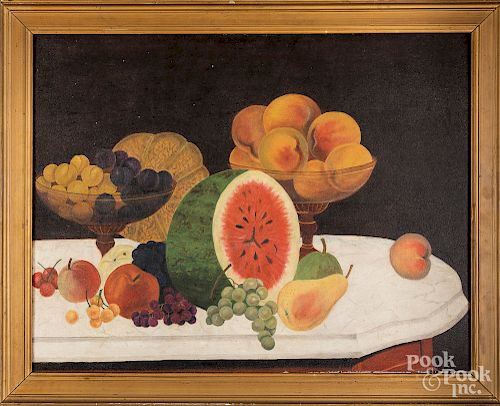 Oil on board still life with fruit, ca. 1900