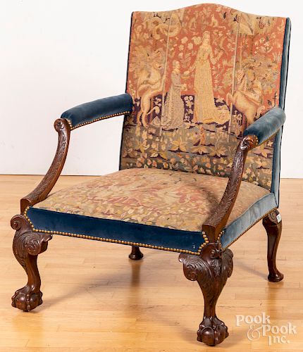 George III style carved mahogany open armchair