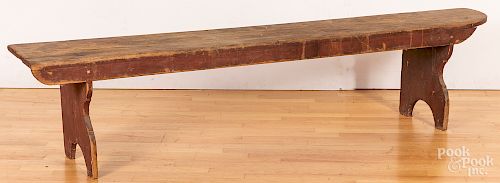 Painted pine mortised bench, 19th c.