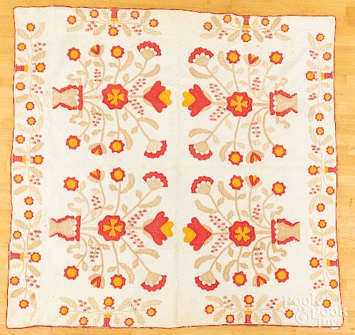Appliqué flower basket quilt, late 19th c.