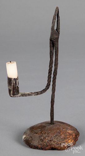 Wrought iron rush light holder, 18th c.
