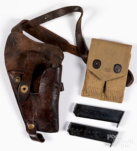 WWII Enger-Kress leather shoulder holster, etc.