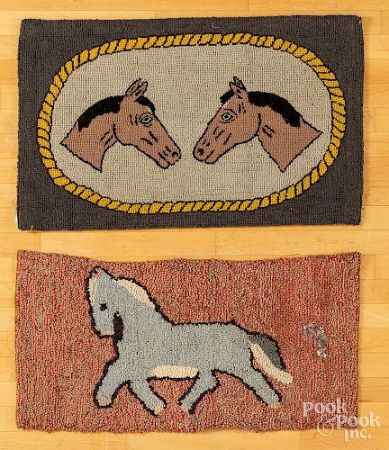 Two American hooked rugs with horses