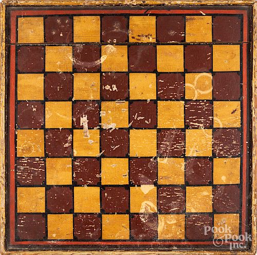 Painted gameboard, late 19th c., 14 1/4" x 14 1/4