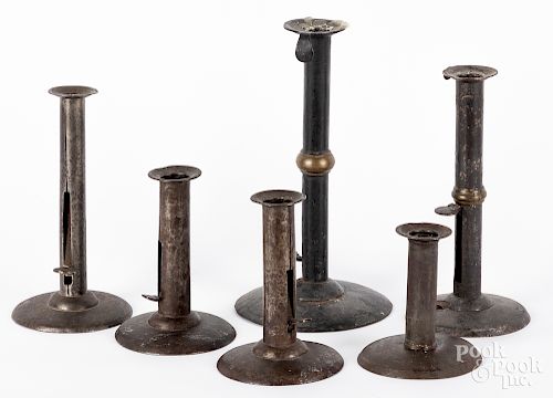 Six hogscraper candlesticks, 19th c.