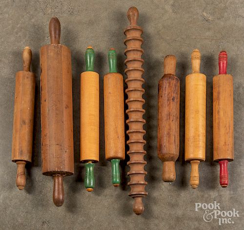 Collection of wooden rolling pins.