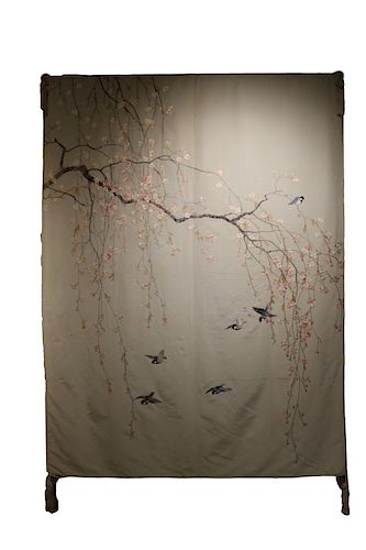 Japanese Meiji Period Silk Embroidery Tapestry