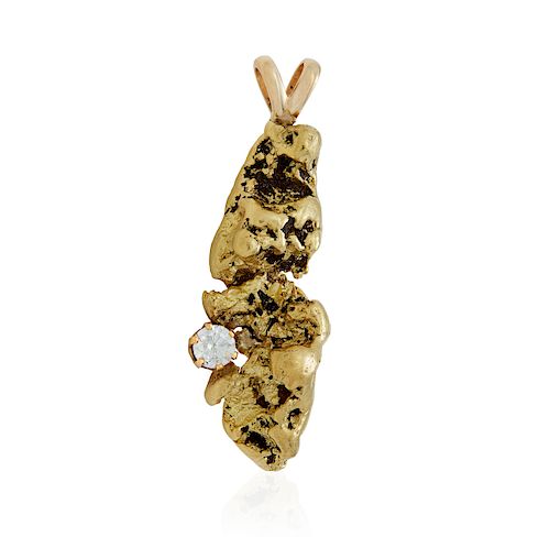 Natural Gold Nugget Pendant with inset Diamond, 41 Grams