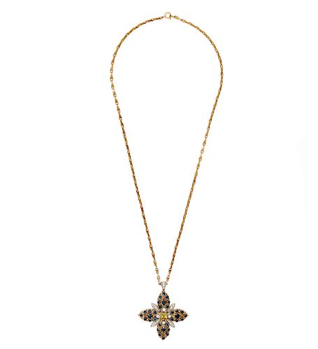 Sapphire and Diamond Pendant & 14k Necklace