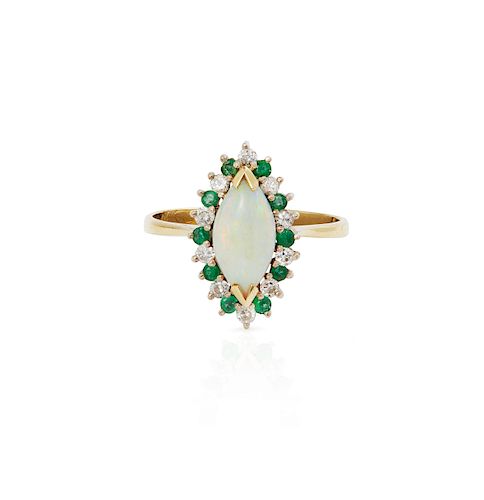 14k Opal Emerald Diamond Ring
