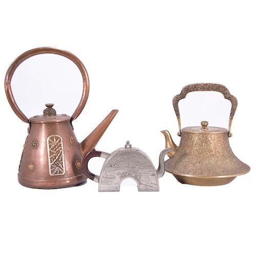 Three late 19th century Chinese tea pots of various met