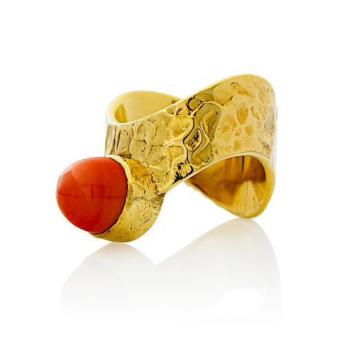 ED WIENER CORAL & YELLOW GOLD RING