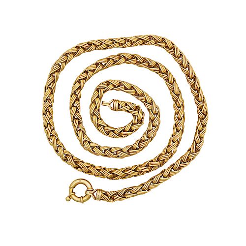 WOVEN YELLOW GOLD LONG CHAIN NECKLACE
