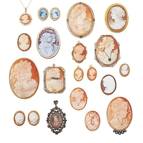 COLLECTION OF MOSTLY CARVED SHELL CAMEOS