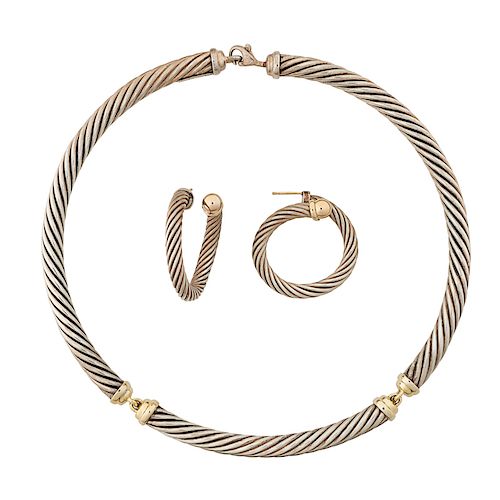 DAVID YURMAN "CLASSIC CABLE" STERLING NECKLACE & HOOPS EARRINGS