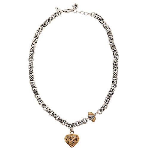 SAINT "BEE & HEART" STERLING CHAIN NECKLACE