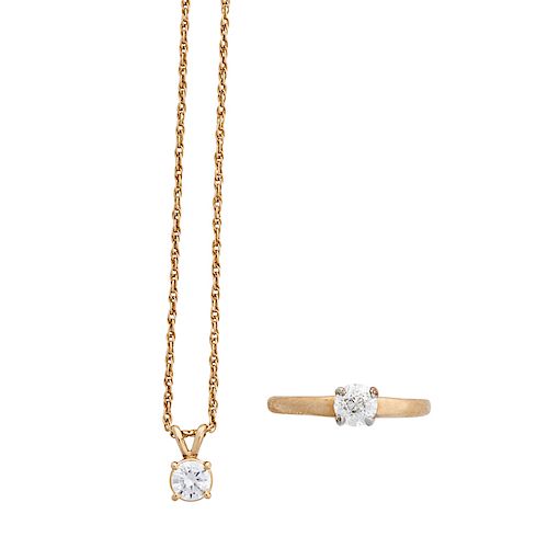 DIAMOND & YELLOW GOLD SOLITAIRE PENDANT OR RING