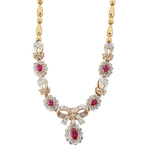 RUBY, DIAMOND & YELLOW GOLD NECKLACE