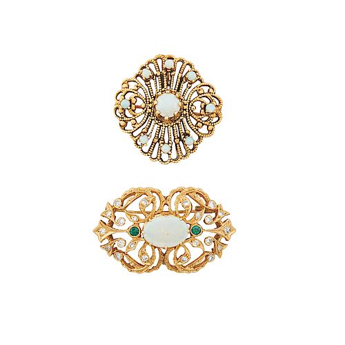 OPAL & YELLOW GOLD BROOCHES