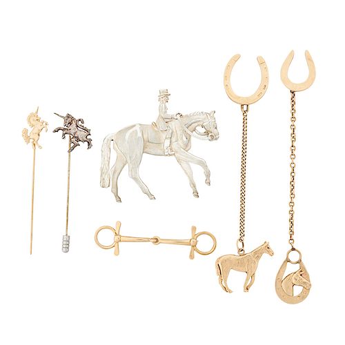 GROUP OF YELLOW GOLD OR STERLING HORSE JEWELRY