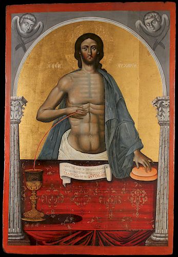 LARGE IMPORTANT GREEK ICON 17TH C, SIGNED