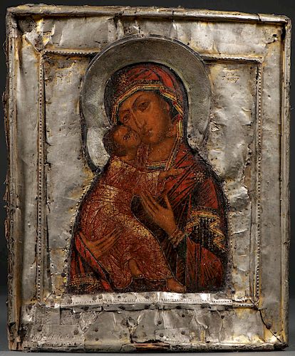 RUSSIAN ICON OF THE VLADIMIR MOTHER OF GOD, 18 C